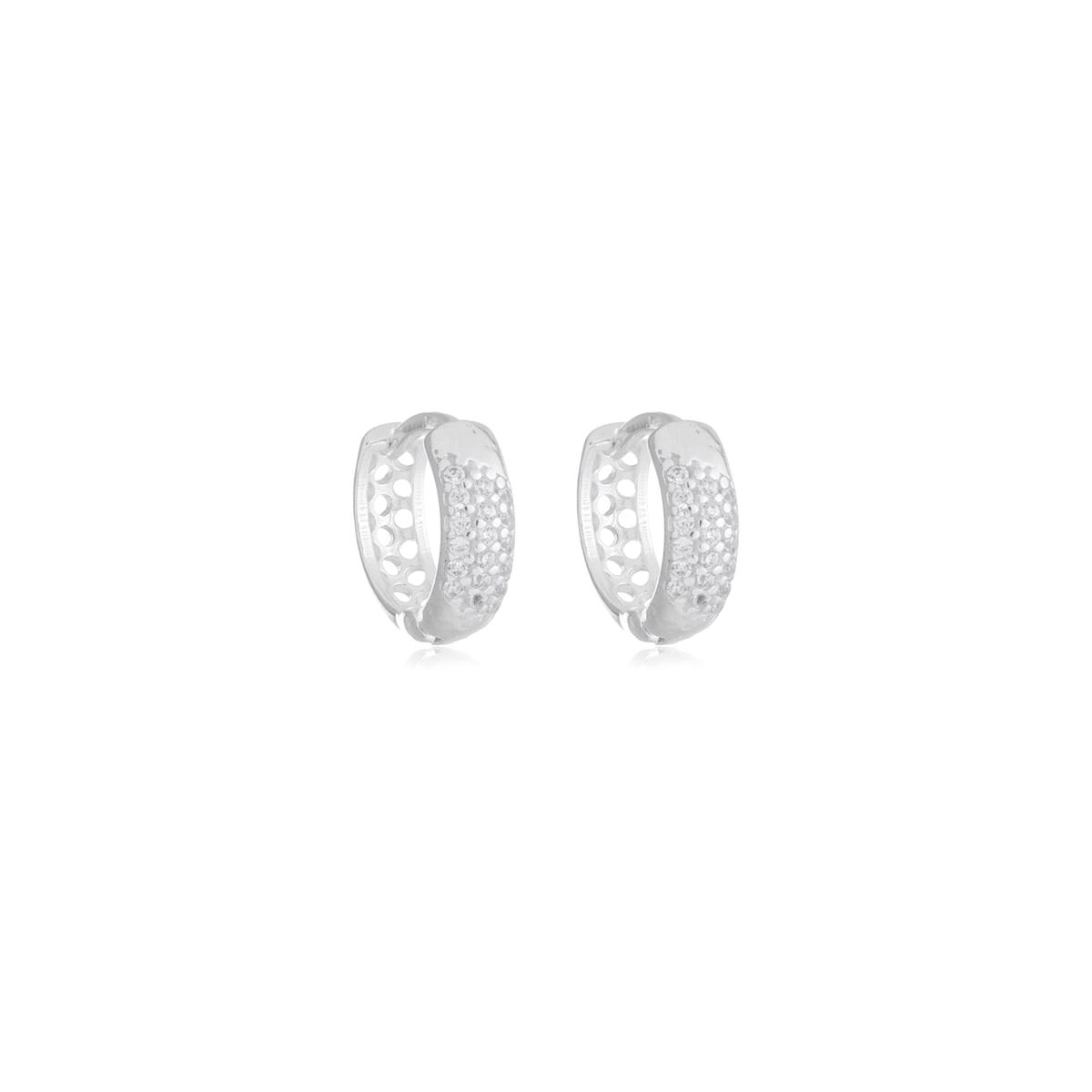 Brinco Prata Argola 11mm C/Zircônias Prata 925