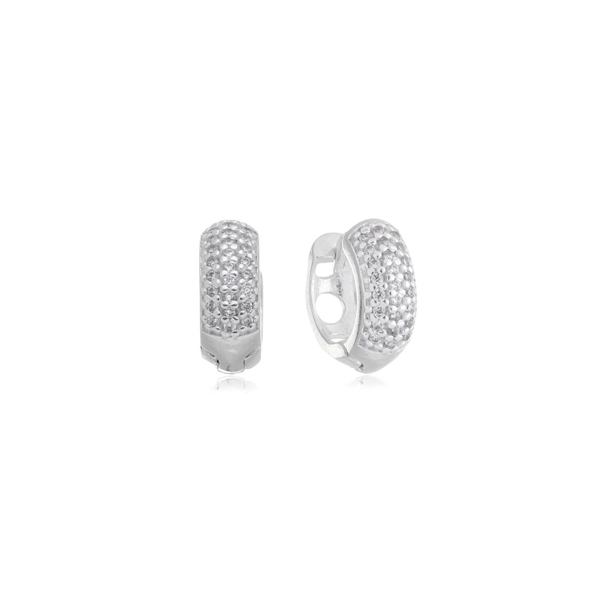 Brinco Prata Argola 12mm C/Zircônias Prata 925