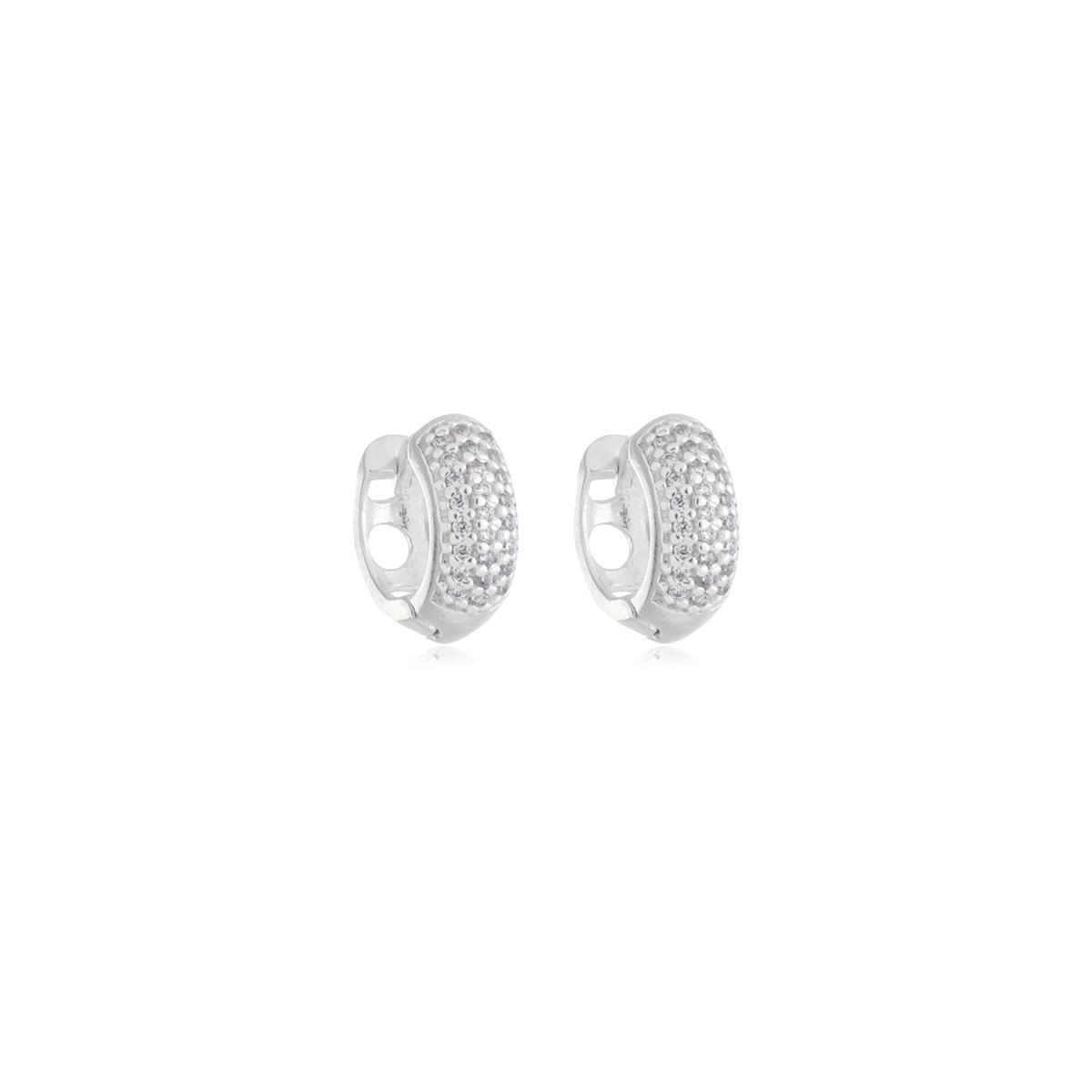 Brinco Prata Argola 12mm C/Zircônias Prata 925