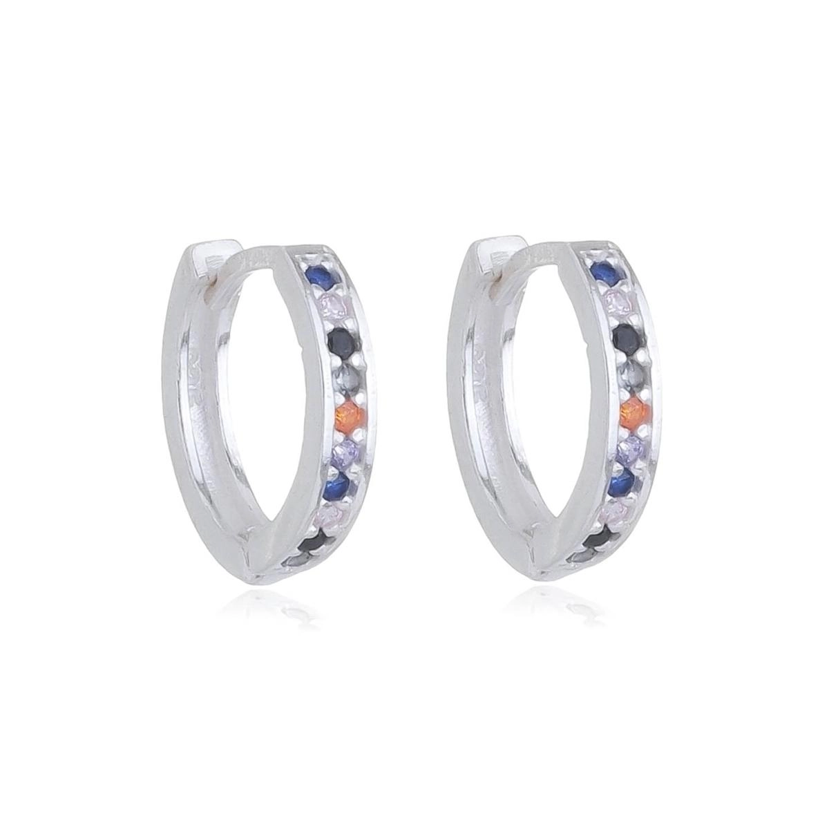 Brinco Prata Argola C/Zircônias Coloridas 13mm Prata 925