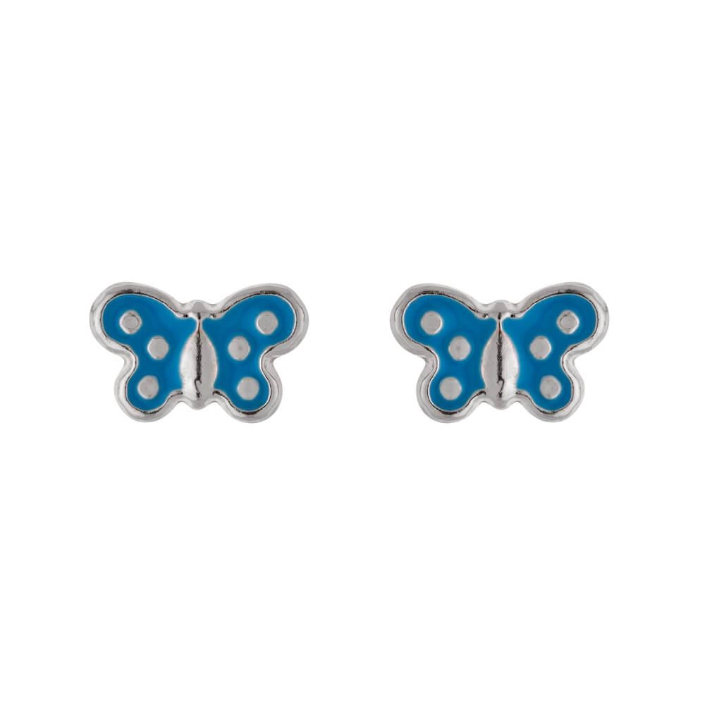 Brinco Prata Borboleta Azul