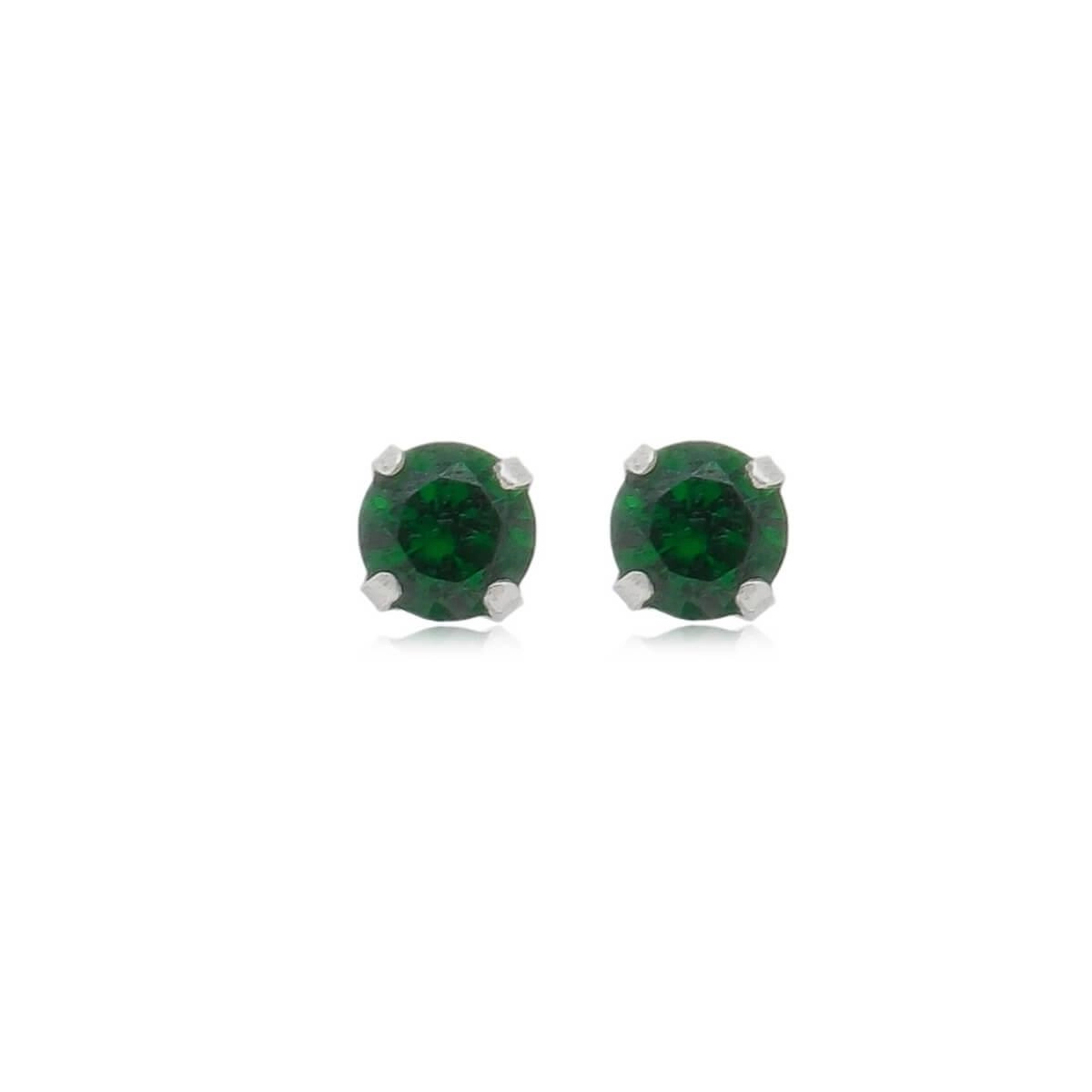 Brinco Prata Solitário Verde 3mm Prata 925