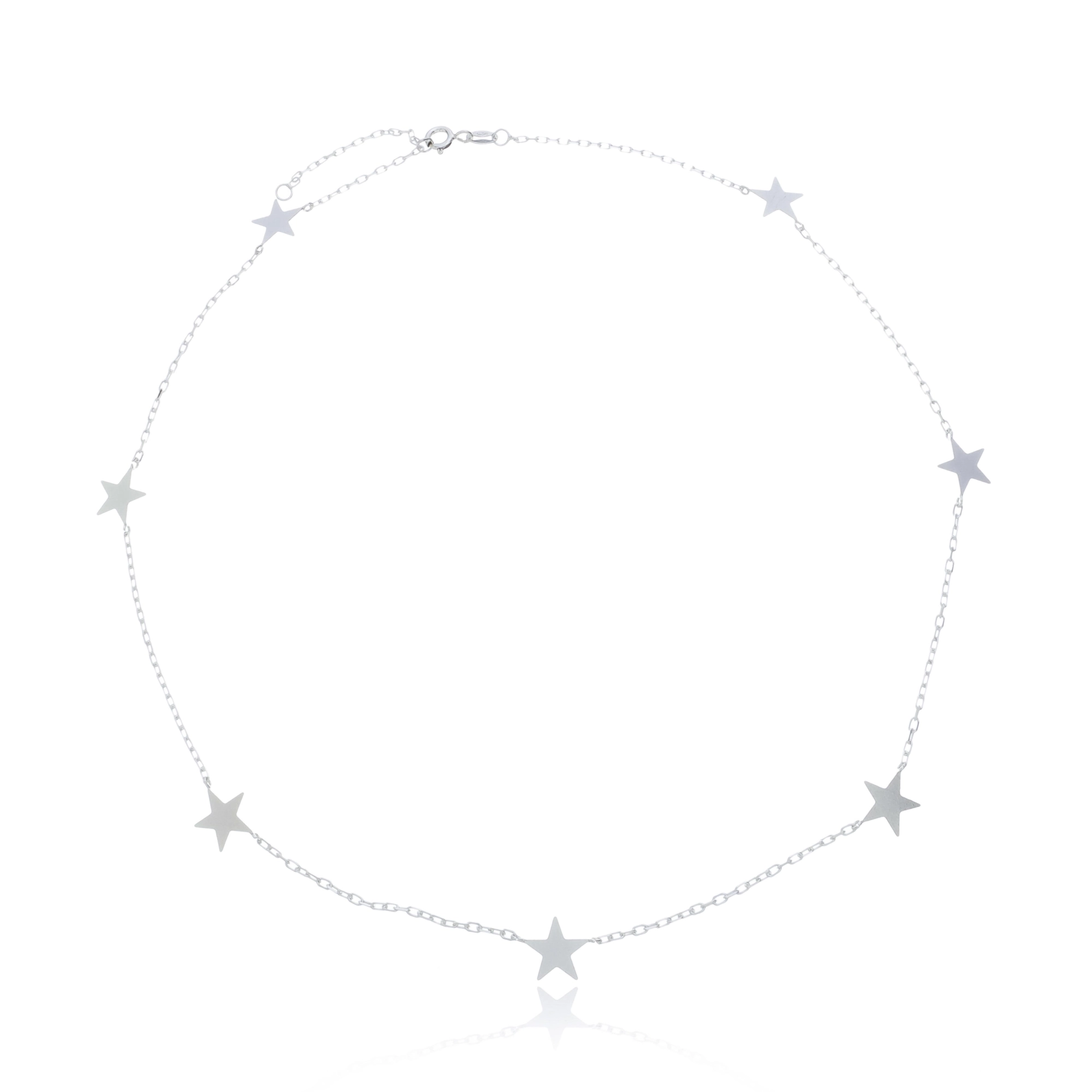 Colar Prata Estrelas Lisas 42cm Prata 925