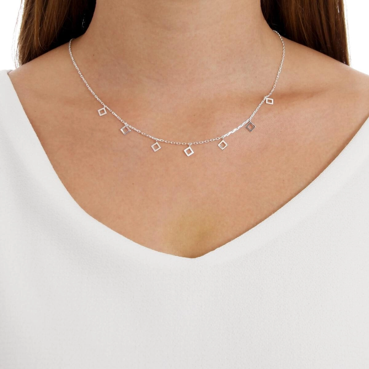 Gargantilha Prata Choker Quadrado 40cm Prata 925