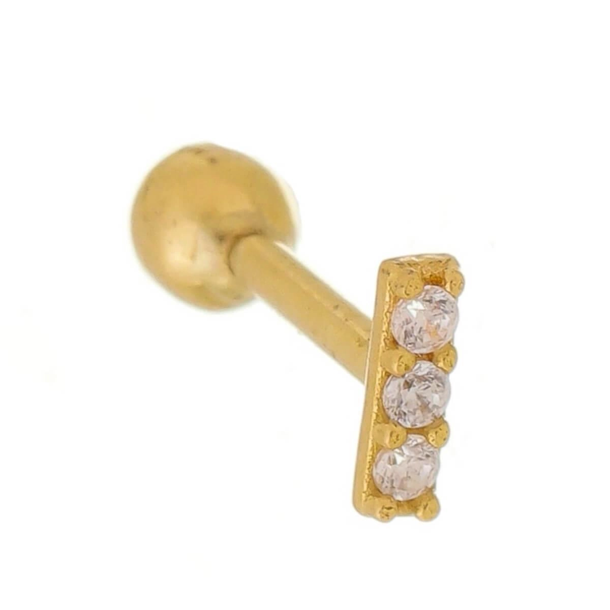 Piercing Ouro 18k Tragus 3 Pedras 4.70mm