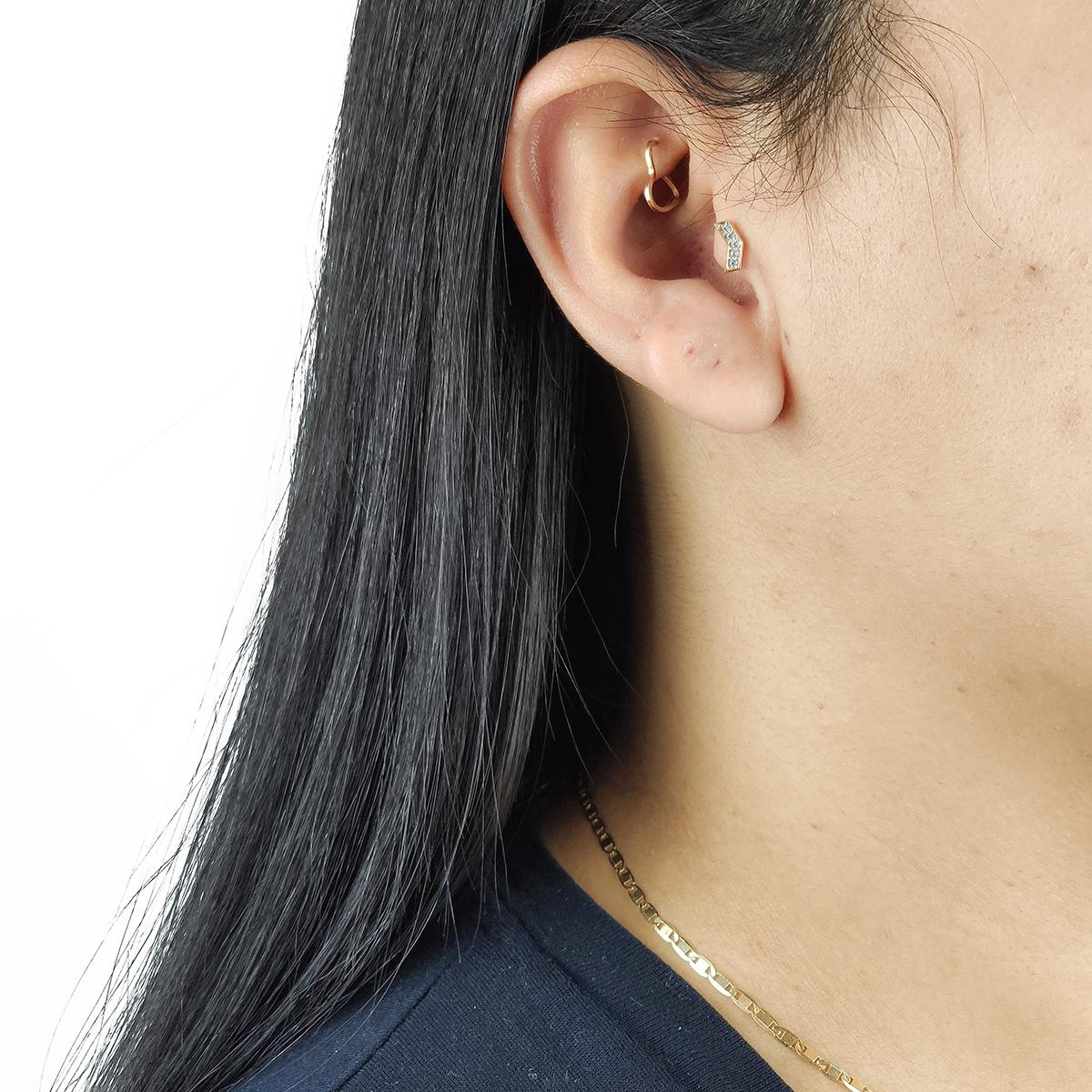 Piercing Ouro 18k Tragus 5 Pedras 7.50mm