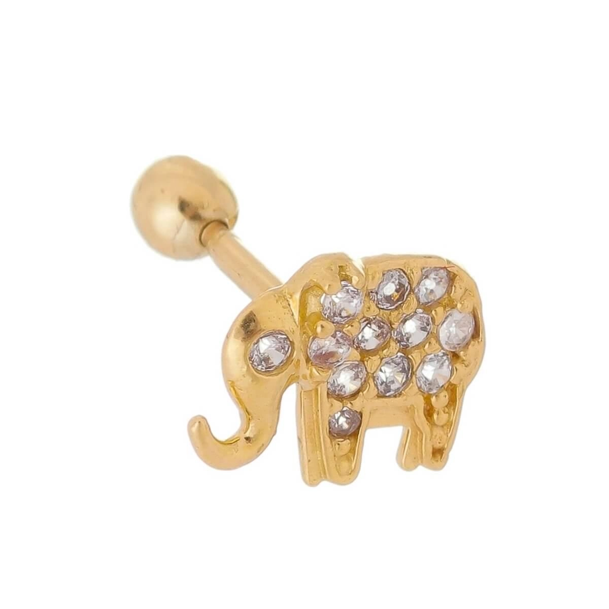 Piercing Ouro 18k Tragus Elefante C/Pedras 7.10mm