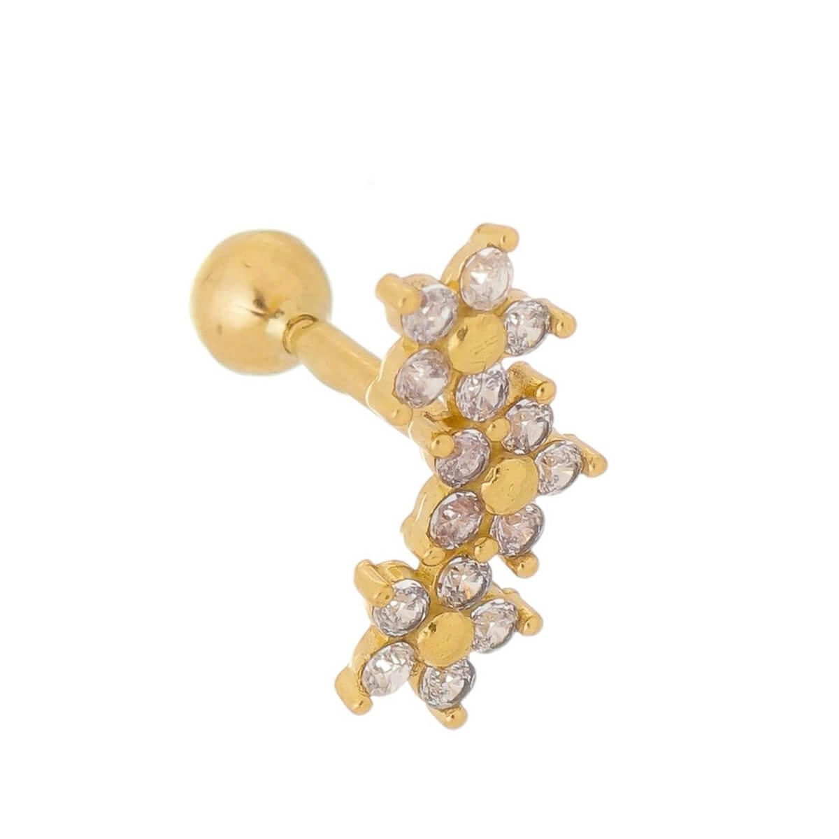 Piercing Ouro 18k Tragus Flor Tripla 11mm