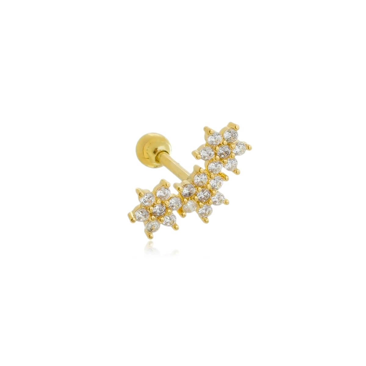 Piercing Ouro 18k Tragus Flor Tripla 12mm 