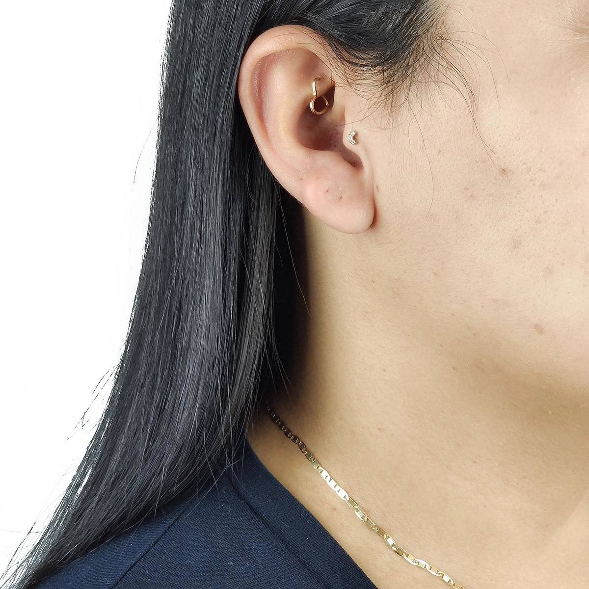 Piercing Ouro 18k Tragus Lua 3 Pedras 3.60mm