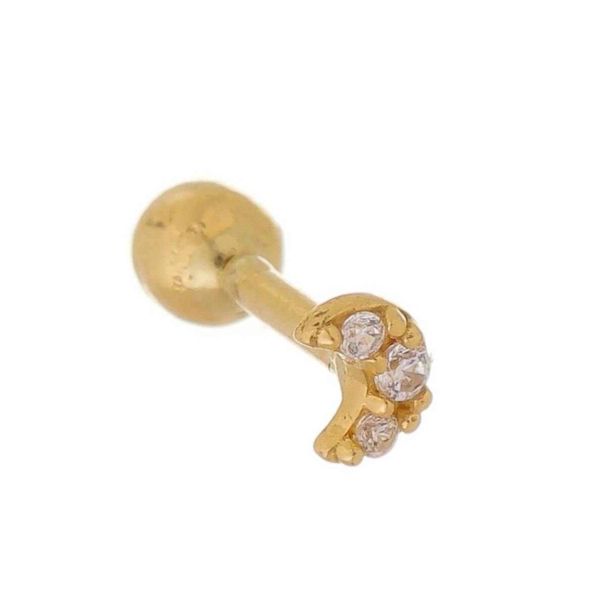 Piercing Ouro 18k Tragus Lua 3 Pedras 3.60mm