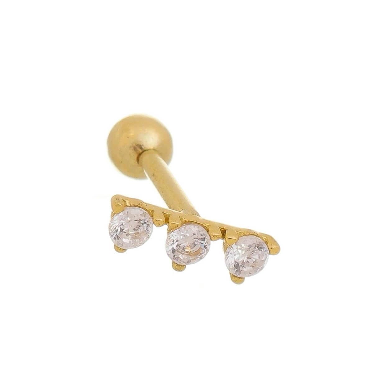 Piercing Ouro 18k Tragus Ponto de Luz Triplo 8mm