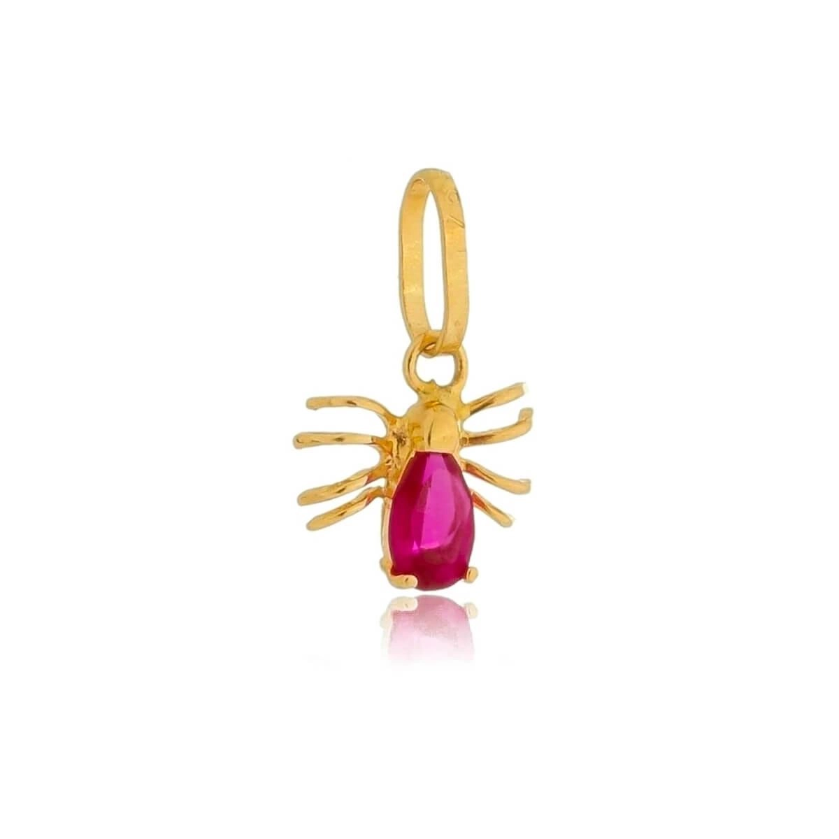 Pingente Ouro 18k Aranha C/Zircônia Pink 8mm 