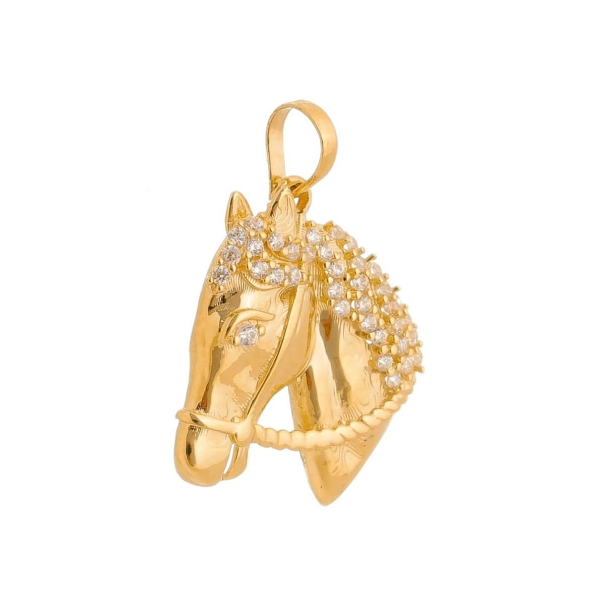 Pingente Ouro 18k Cabeça de Cavalo C/ Pedras 16mm