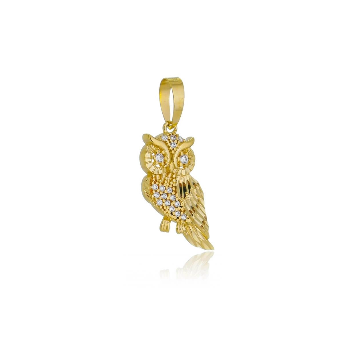 Pingente Ouro 18k Coruja C/Zircônias 2.15cm 