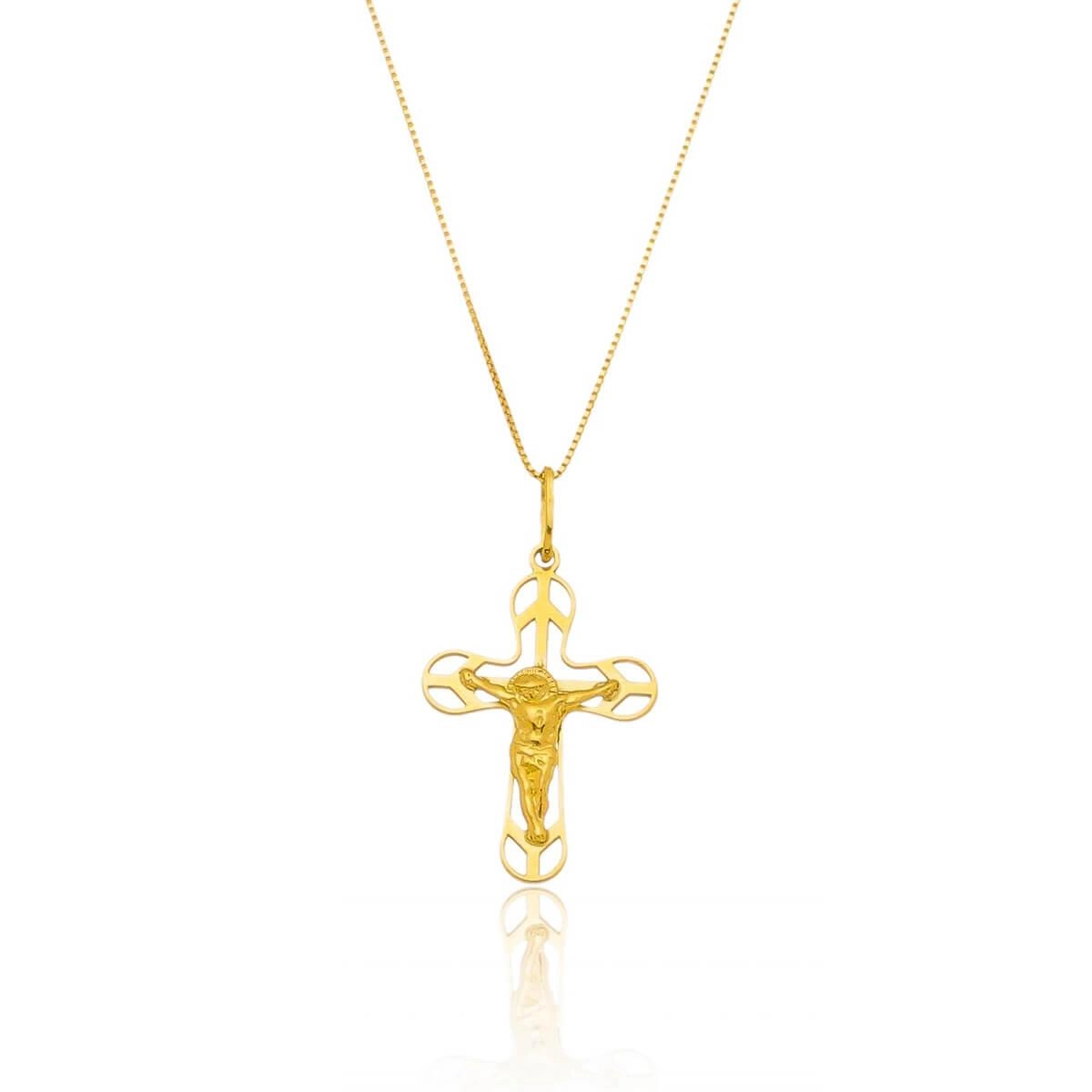 Pingente Ouro 18k Crucifixo Trabalhado 18mm