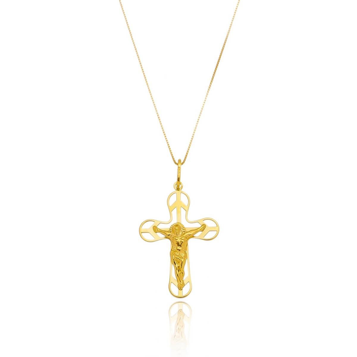 Pingente Ouro 18k Crucifixo Trabalhado 26mm