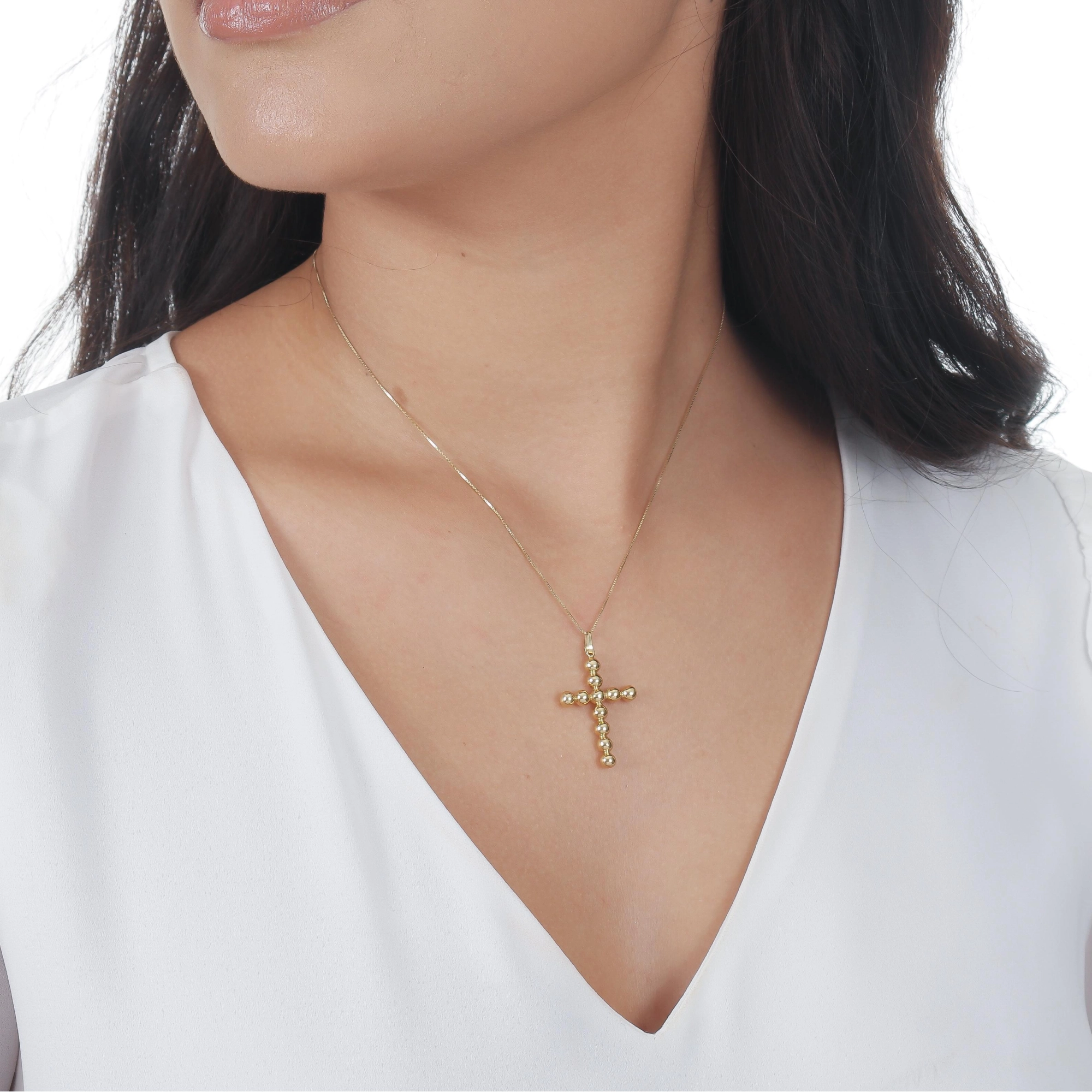 Pingente Ouro 18k Cruz Bolinhas 3cm 