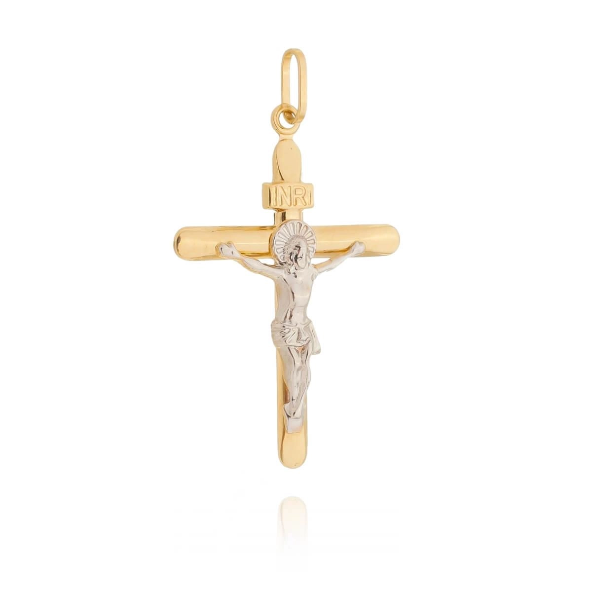 Pingente Ouro 18k Cruz C/Cristo Inri 21mm 