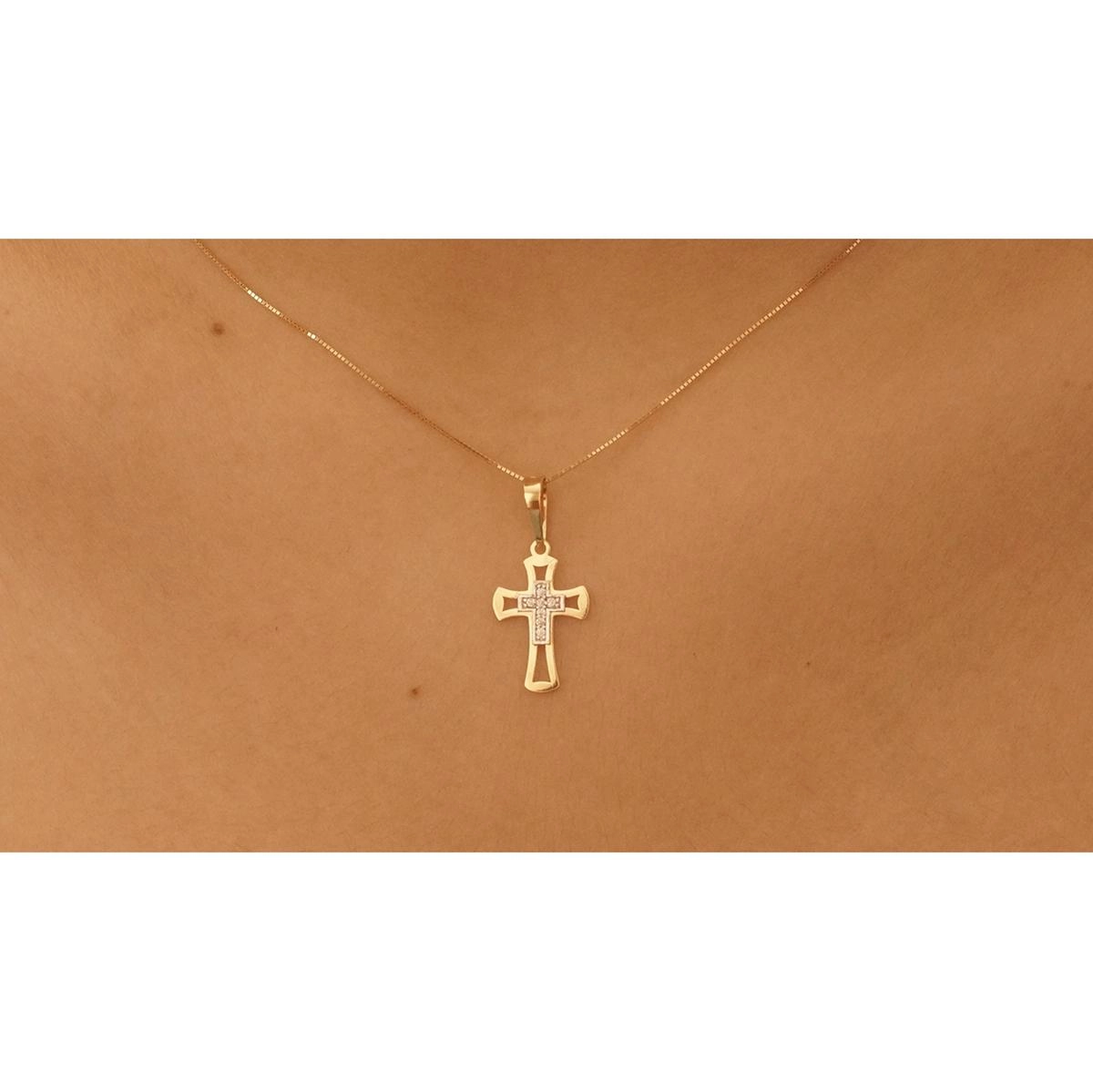 Pingente Ouro 18k Cruz Com Zircônia 0.65 gramas