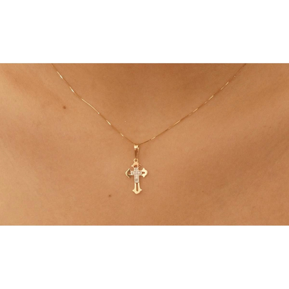 Pingente Ouro 18k Cruz Com Zircônia 0.80 gramas