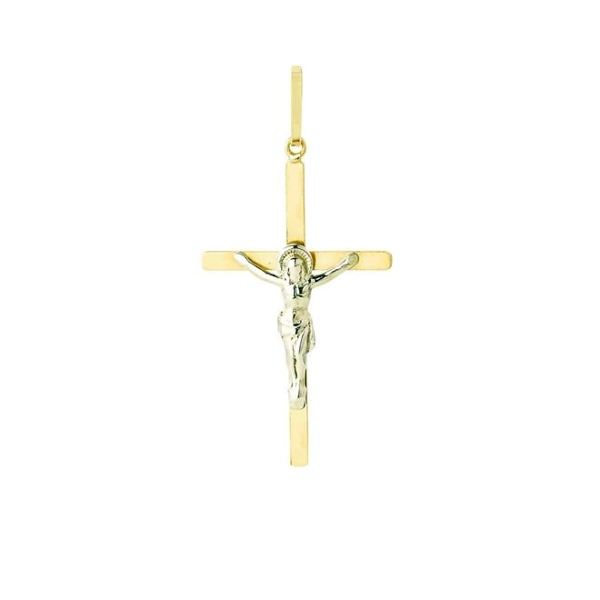 Pingente Ouro 18k Cruz Cristo 2 Cores 0.80 Gramas