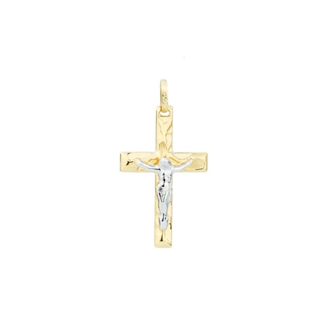 Pingente Ouro 18k Cruz Cristo 2 Cores 1.25 Gramas