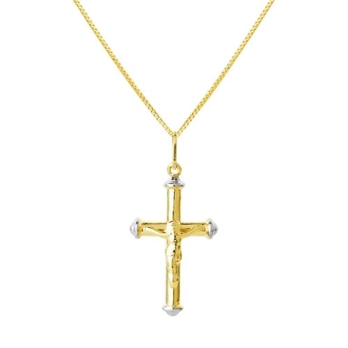 Pingente Ouro 18k Cruz Cristo Pontas Com Ródio 0.65 Gramas