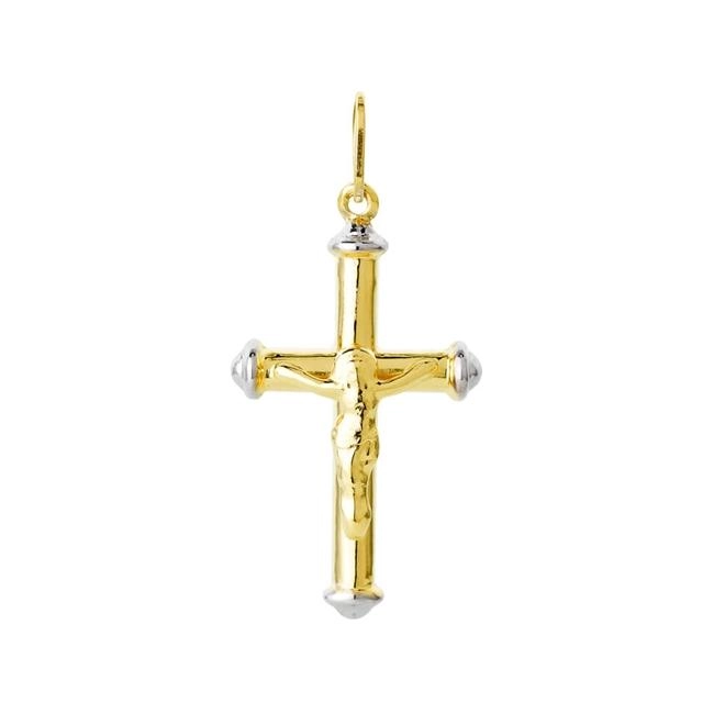 Pingente Ouro 18k Cruz Cristo Pontas Com Ródio 0.65 Gramas