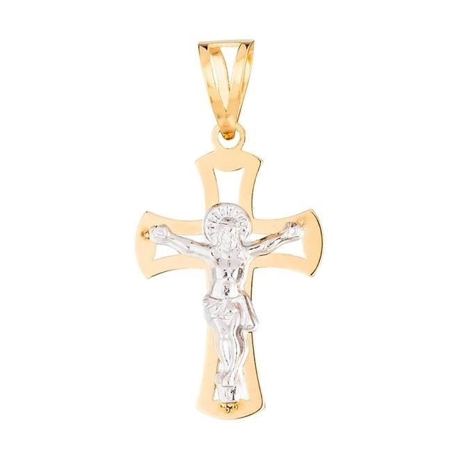 Pingente Ouro 18k Cruz Cristo Ródio 0.85 gramas