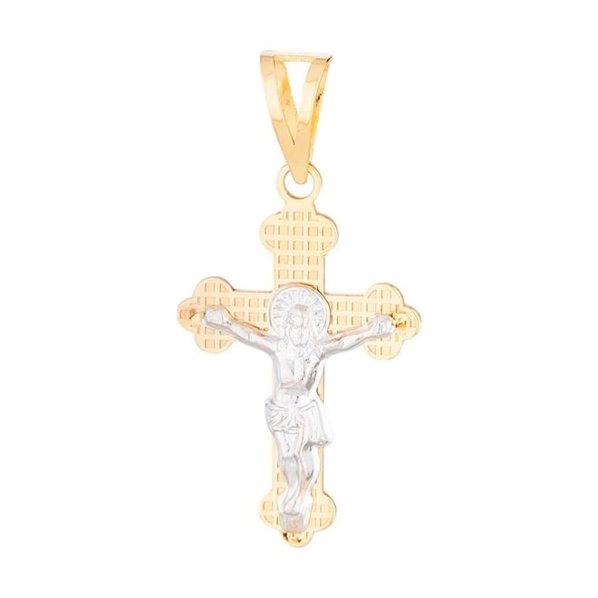 Pingente Ouro 18k Cruz Cristo Ródio 1.00 grama