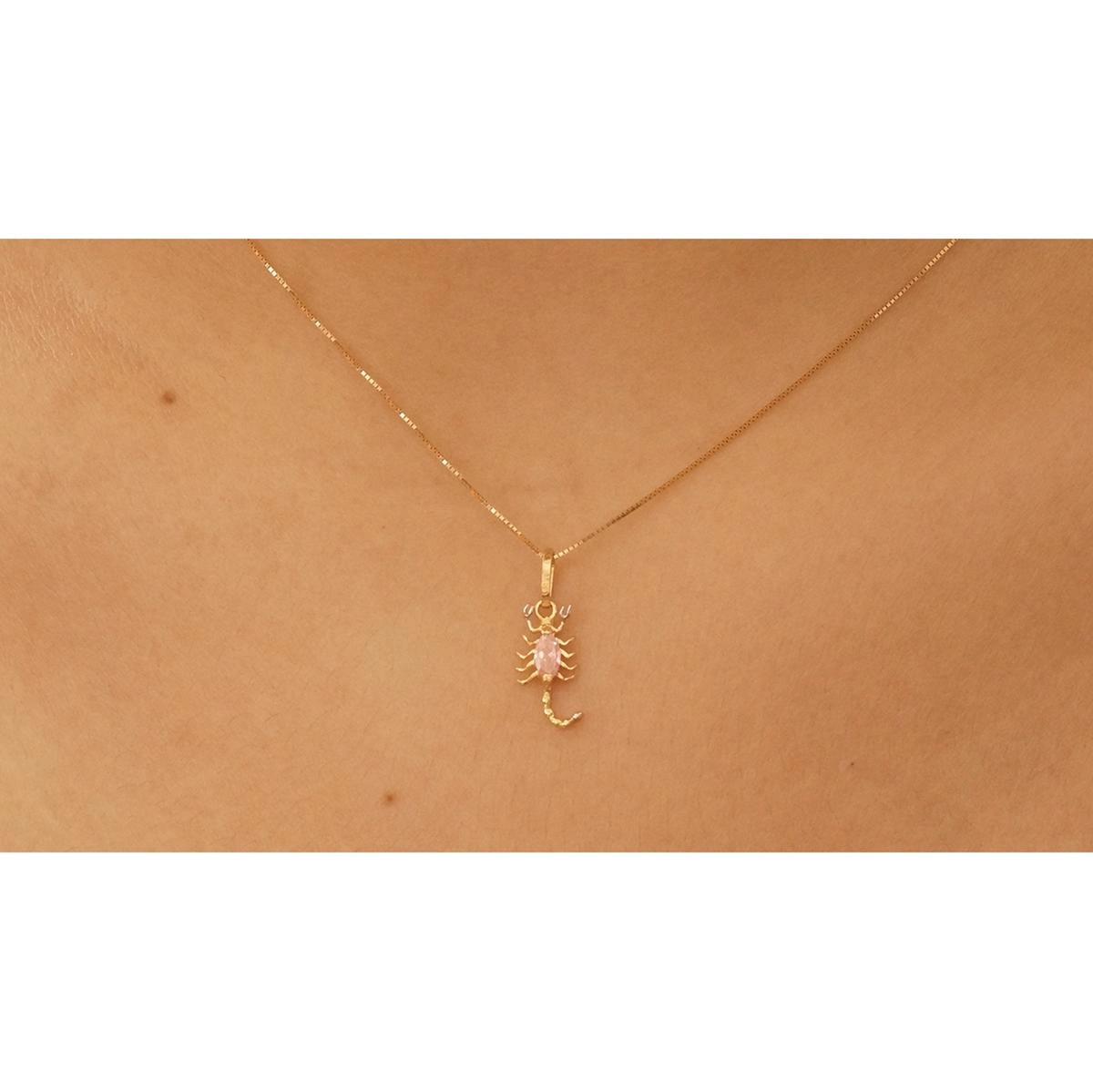 Pingente Ouro 18k Escorpião Com Zircônia Rosa 0.50 gramas