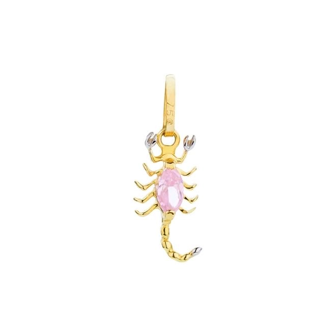 Pingente Ouro 18k Escorpião Com Zircônia Rosa 0.50 gramas