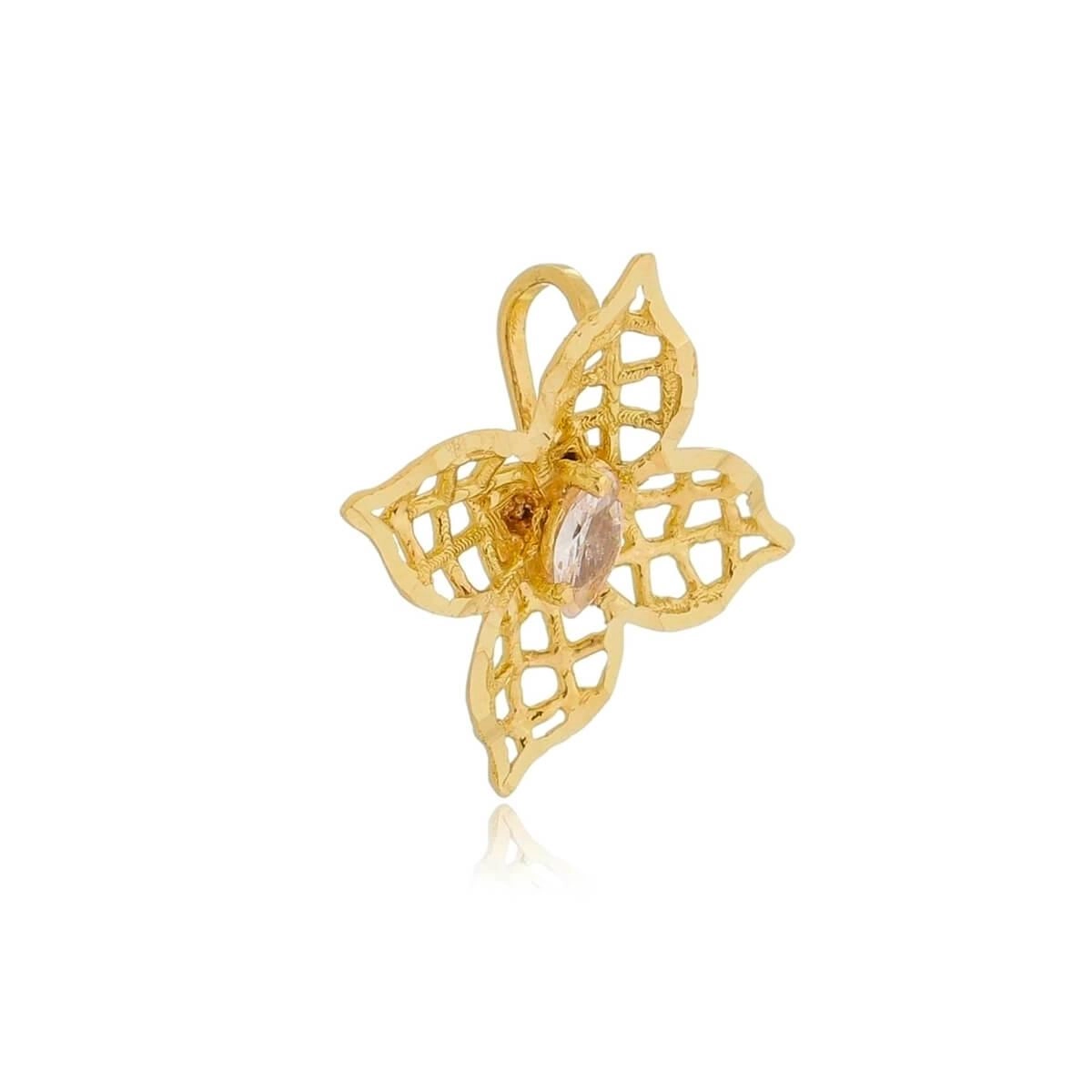 Pingente Ouro 18k Flor C/Zircônia Navete 15mm