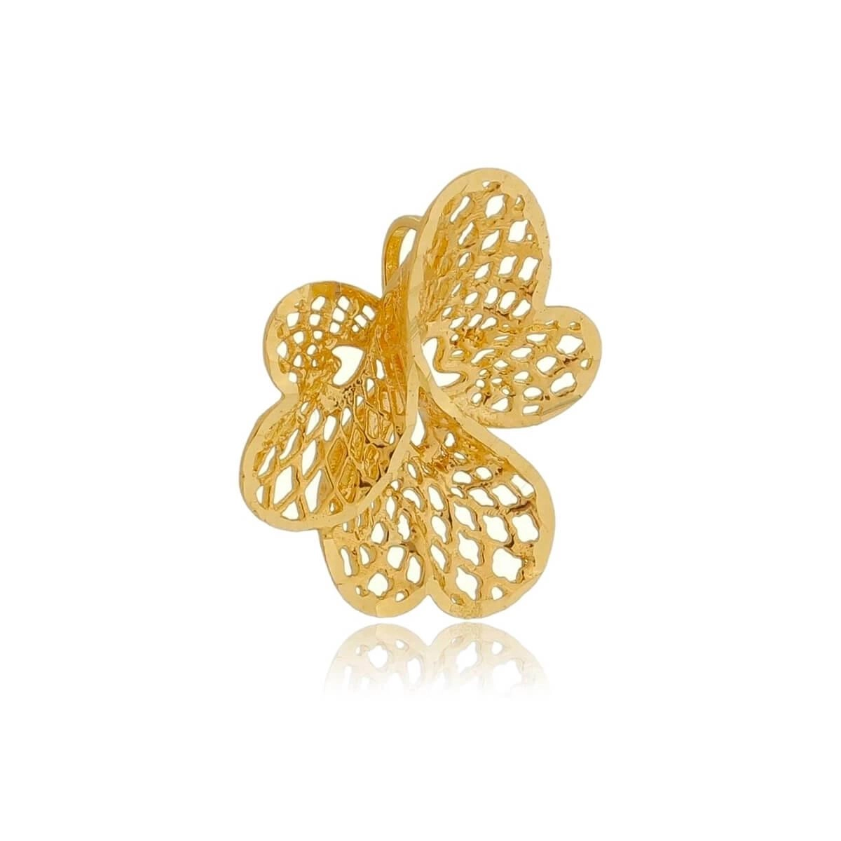 Pingente Ouro 18k Flor Corações 16mm 