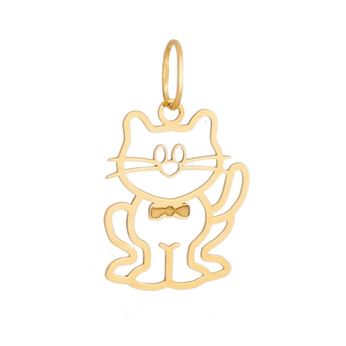 Pingente Ouro 18k Gato C/ Gravata 15mm