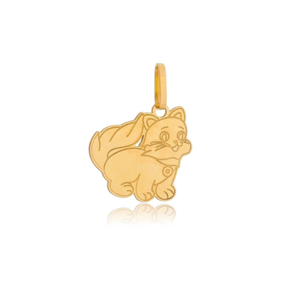 Pingente Ouro 18k Gato Laser 14mm