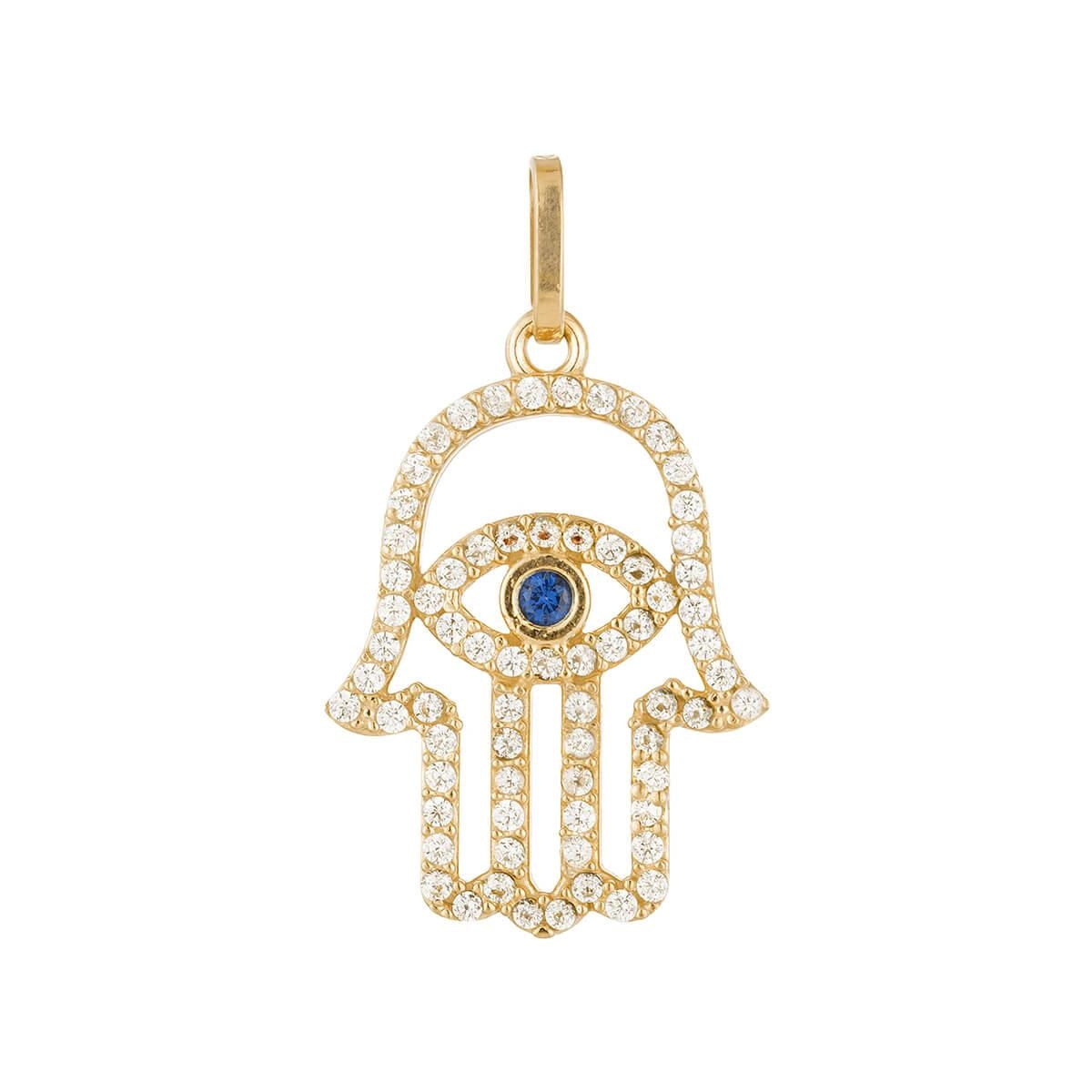 Pingente Ouro 18k Hamsa C/ Pedras 20mm