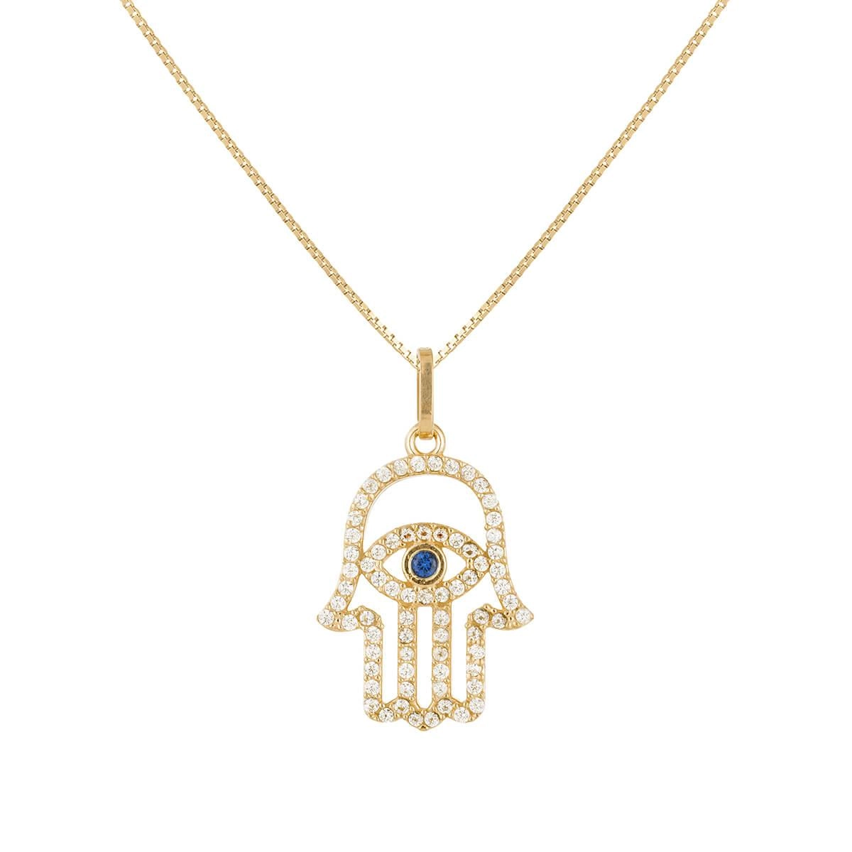 Pingente Ouro 18k Hamsa C/ Pedras 20mm