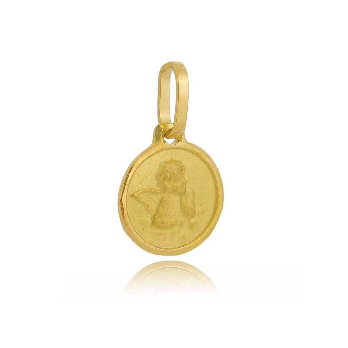 Pingente Ouro 18k Medalha Anjo da Guarda 9mm