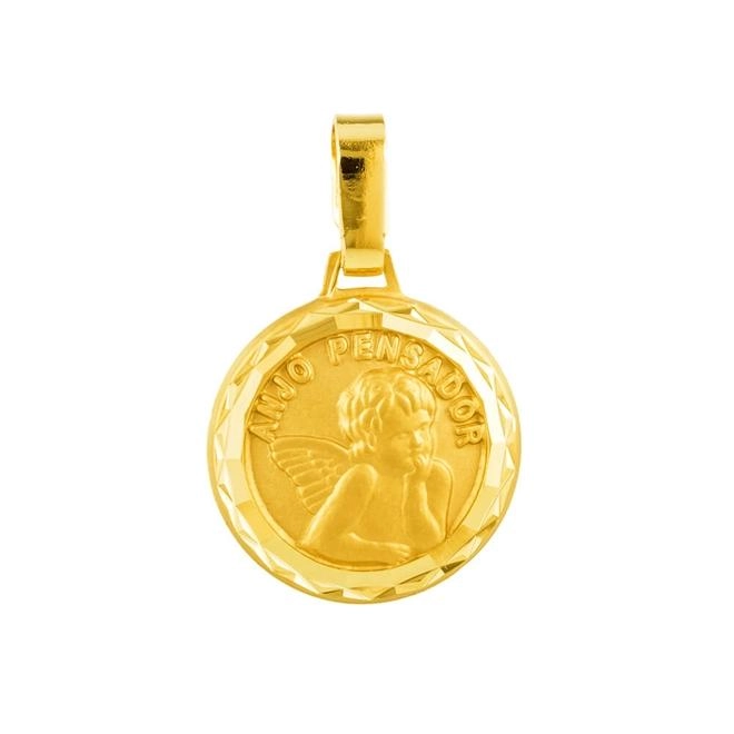 Pingente Ouro 18k Medalha Anjo Pensador 0.95 gramas