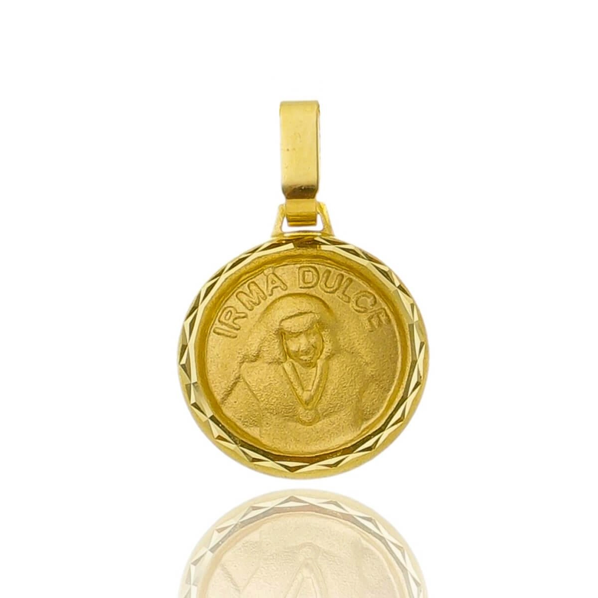 Pingente Ouro 18k Medalha Irmã Dulce 1.40cm 