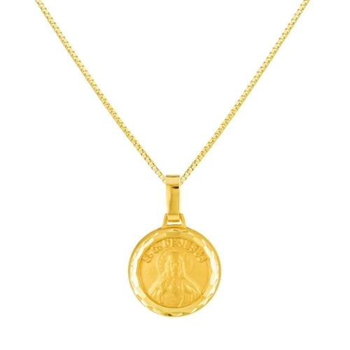 Pingente Ouro 18k Medalha Sagrado Coração de Jesus 0.95 gramas