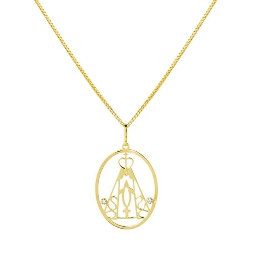 Pingente Ouro 18k Oval Aparecida Com Zirconia 0.65 gramas