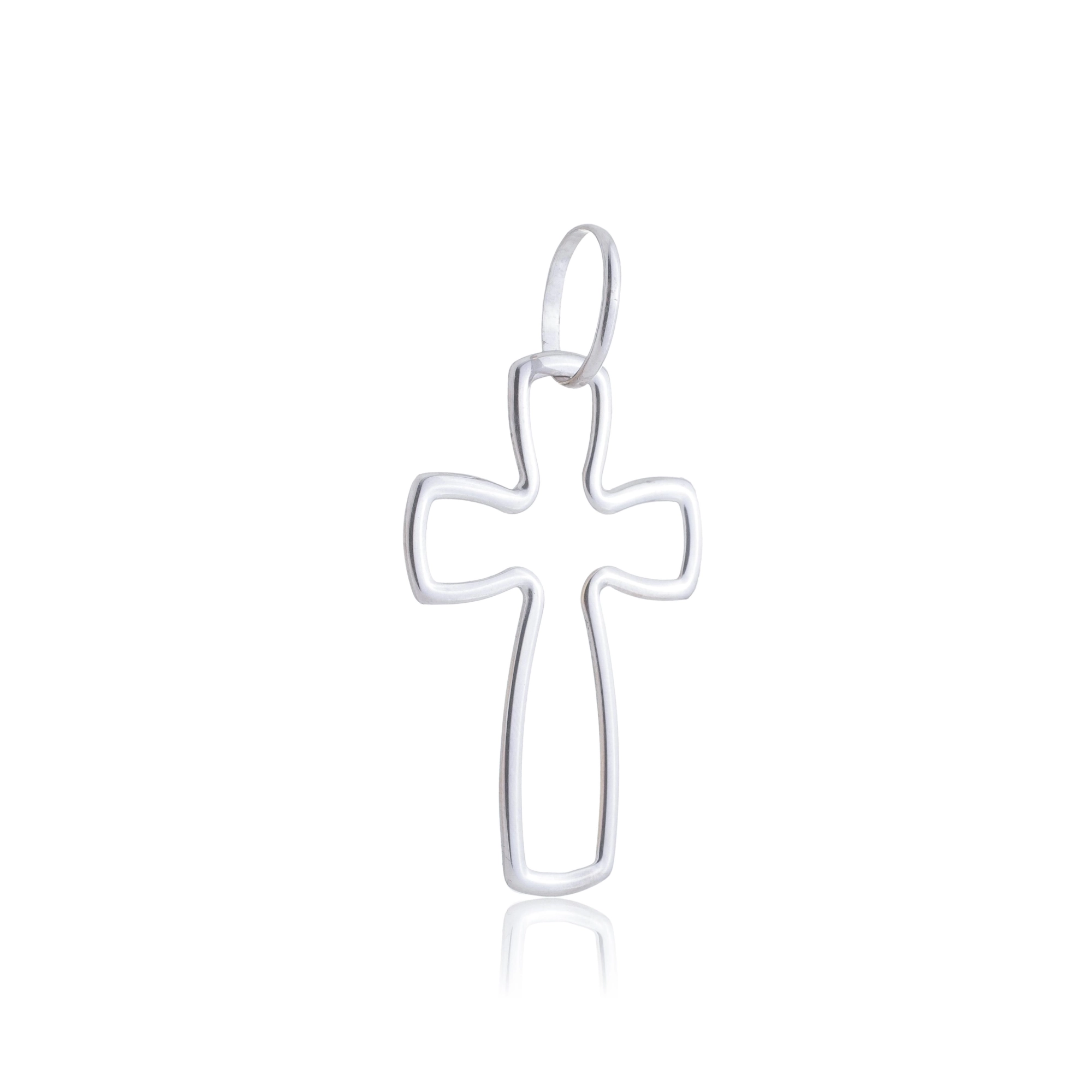 Pingente Ouro Branco 18k Cruz Vazada 4.85cm