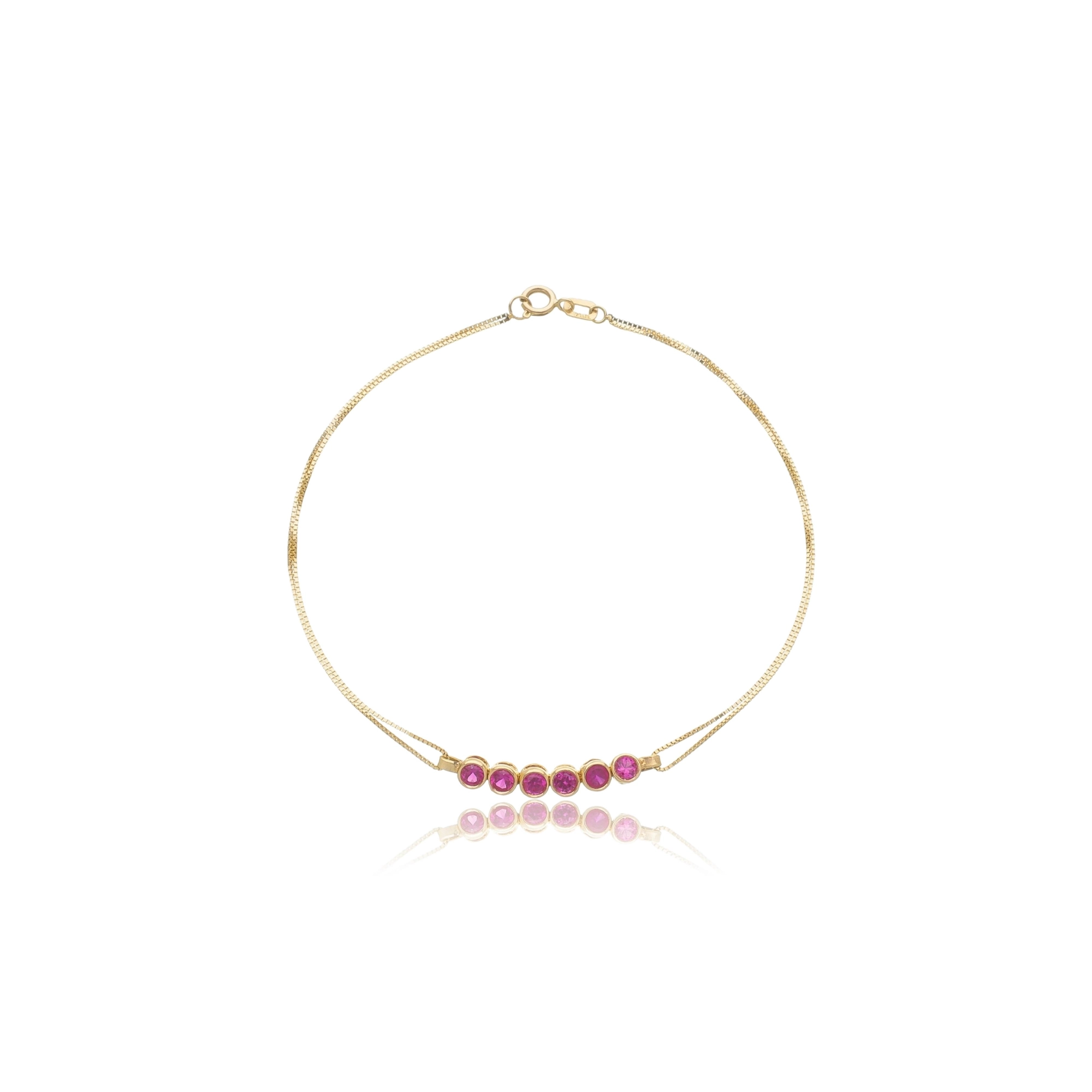 Pulseira Ouro 18k 18cm Pontos de Luz C/ Zircônias Vermelhas