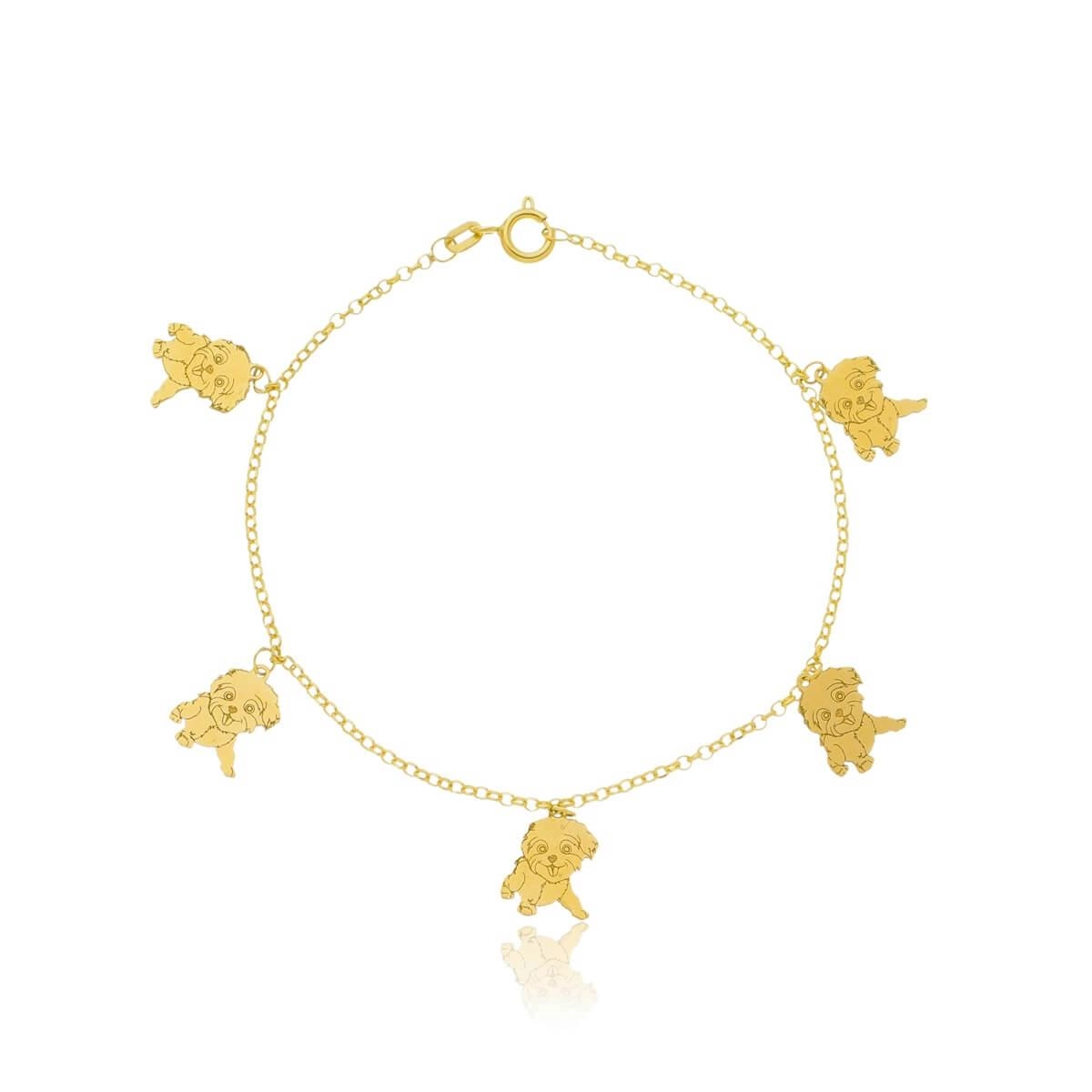 Pulseira Ouro 18k Cachorros 18cm