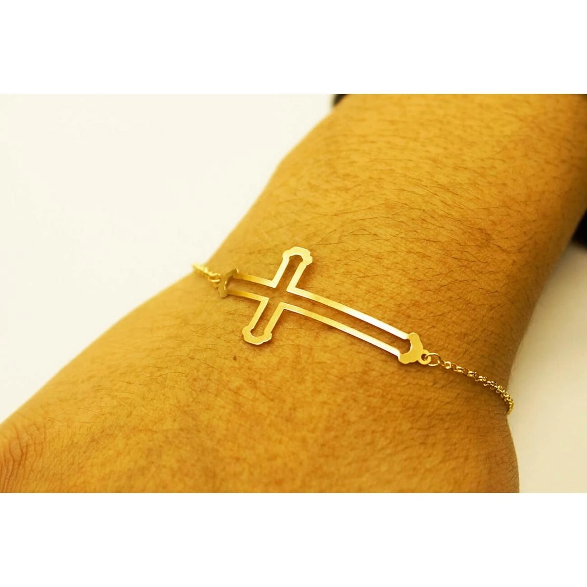 Pulseira Ouro 18k Cruz 17,50cm 1.50 Gramas