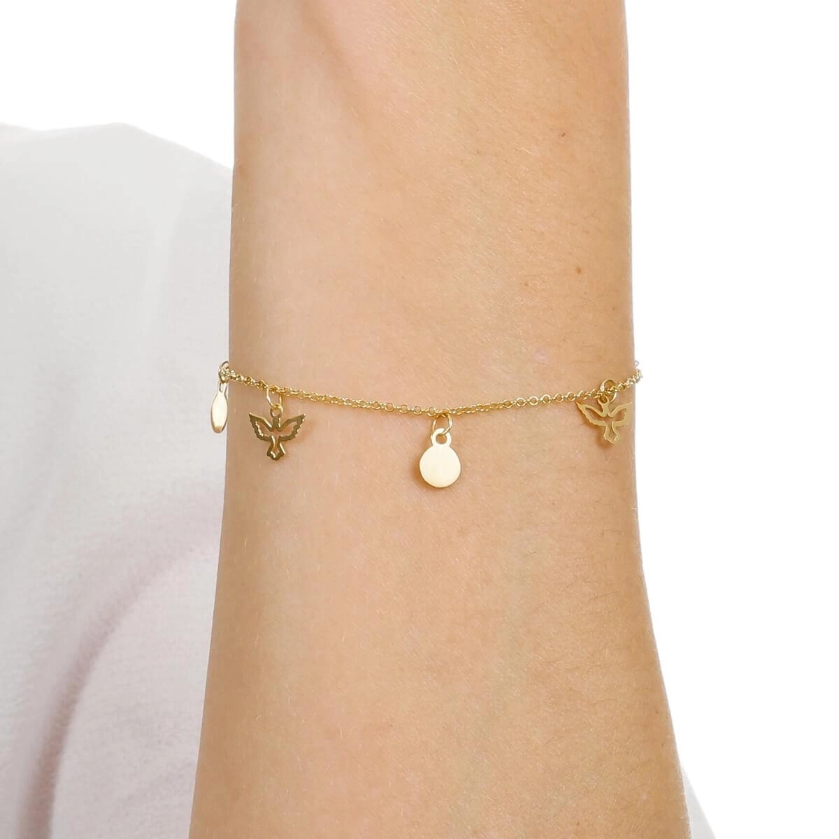 Pulseira Ouro 18k Divino Espirito Santo 17cm 