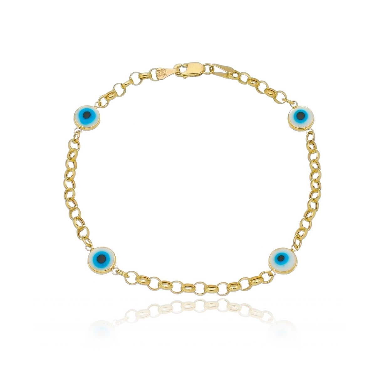 Pulseira Ouro 18k Elos Olho Grego 18cm 